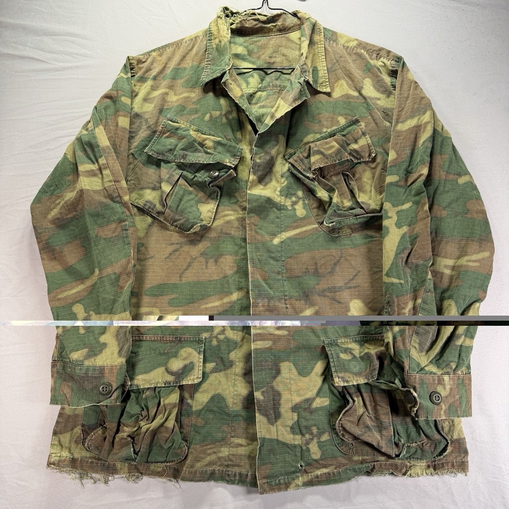 60s Vietnam Jungle Jacket Men Large Regular Green Dom ERDL Coat Ripstop Vintage
